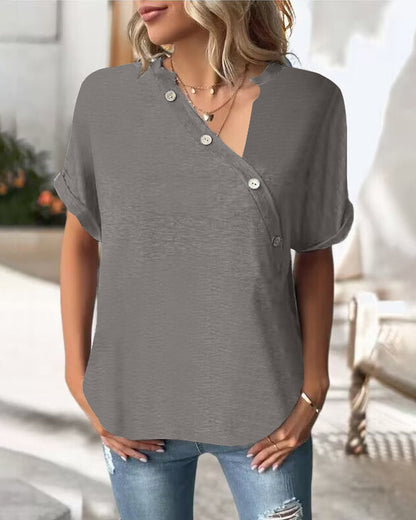 Modefest- Einfarbiges T-Shirt mit unregelmäßigem Kragen Grau