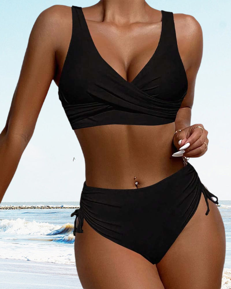 Modefest- Einfarbiger bikini-badeanzug mit kordelzug und schnürung hinten