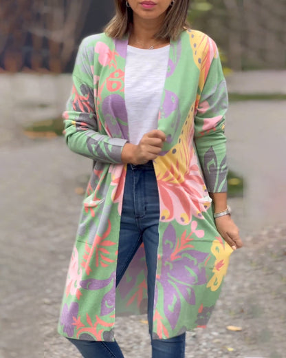 Modefest- Mehrfarbig bedruckter Taschen-Cardigan