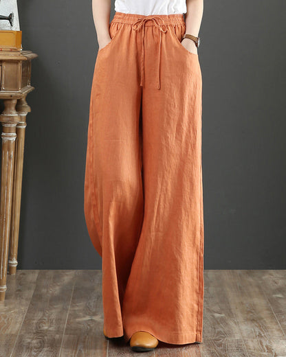 Modefest- Einfarbige Hose mit weitem Bein und hoher Taille Orange