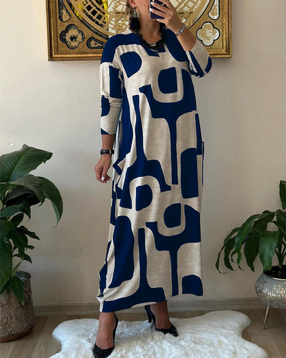 Modefest- Kleid mit langen Ärmeln und Aufdruck Blau