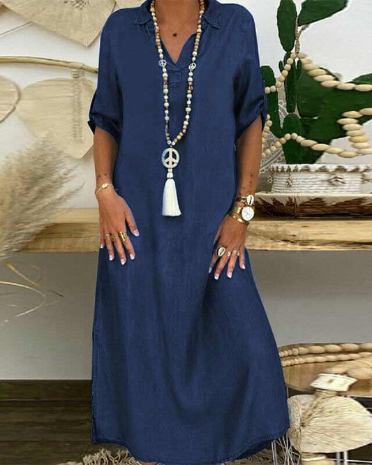 Modefest- Einfarbiges Jeanskleid Marineblau