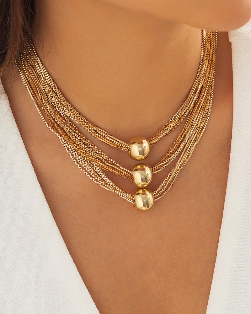 Modefest- Geschichtetes stapelbares geometrisches Kugel-Halskettenarmband Umweltfreundliche Goldkette