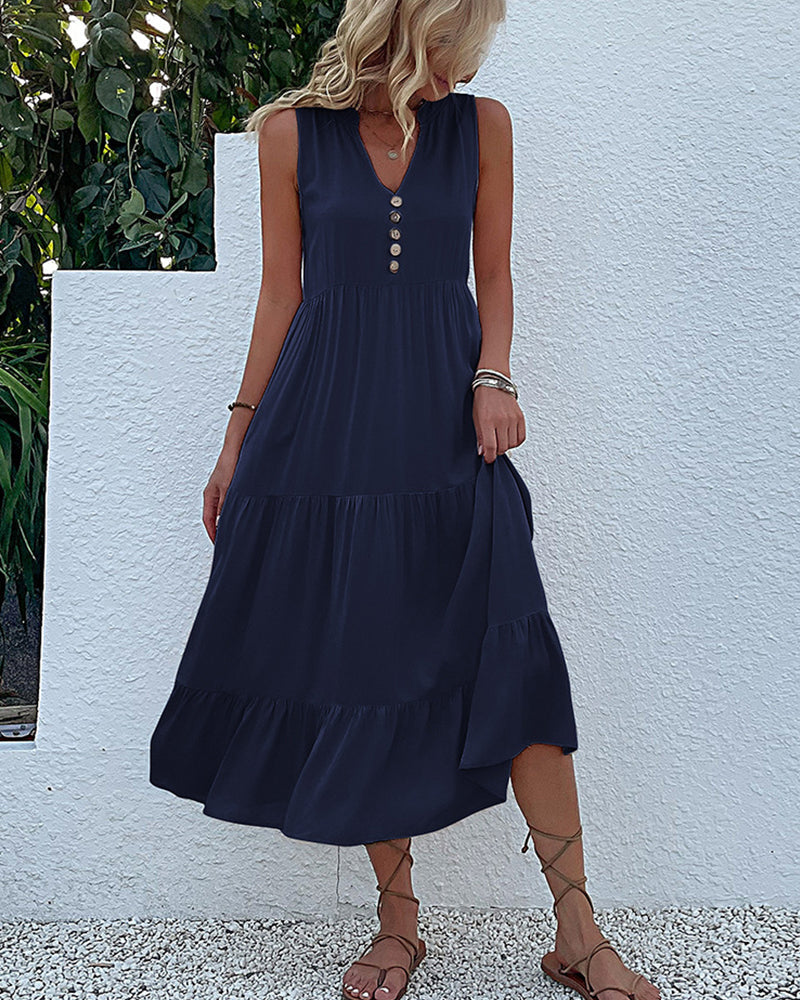 Modefest- Legeres, ärmelloses Kleid in Unifarbe Marineblau