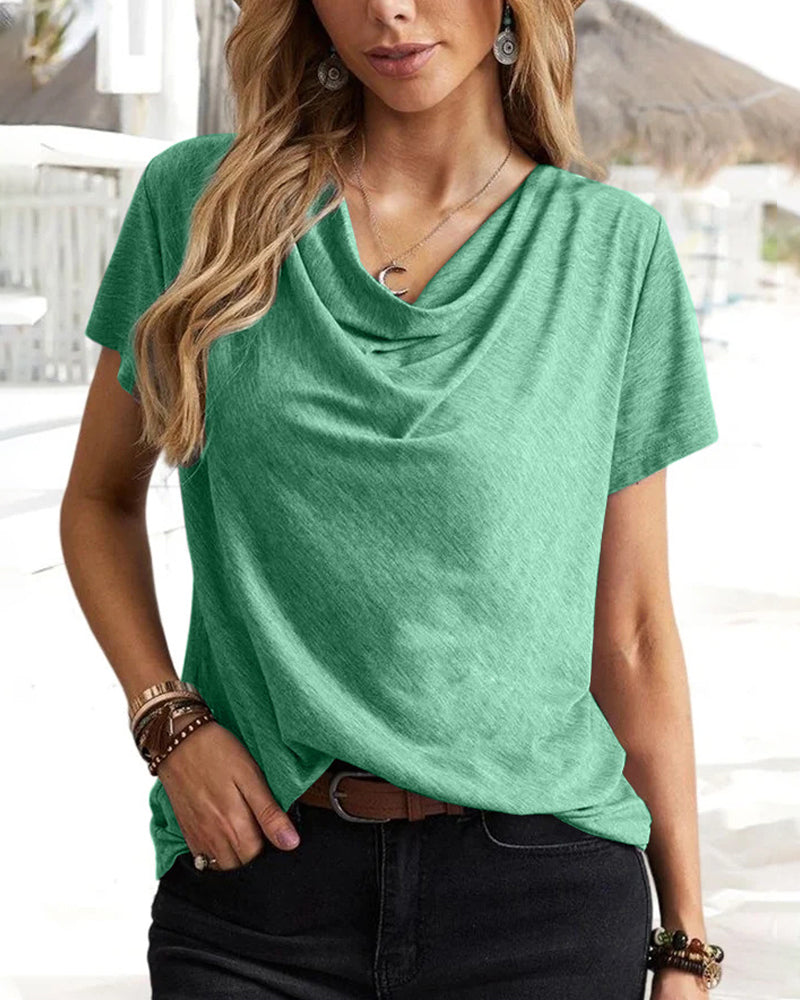 Modefest- T-Shirt mit Wasserfallausschnitt und kurzen Ärmeln Grün