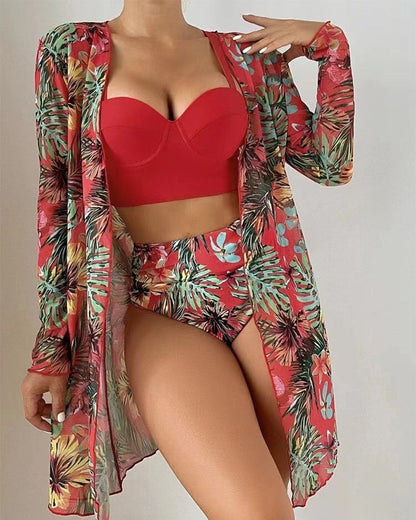 Modefest- Bedruckter dreiteiliger Bikini Rot