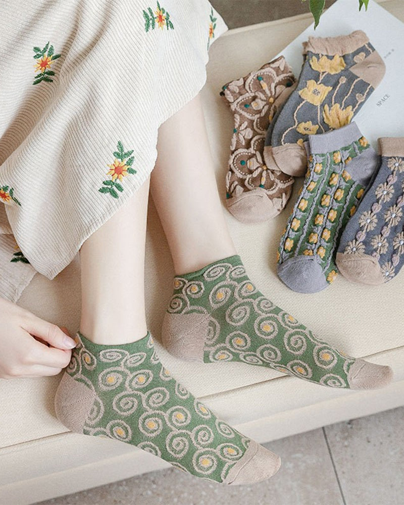 Modefest- Damensocken aus Baumwolle mit geprägtem Blumenmuster