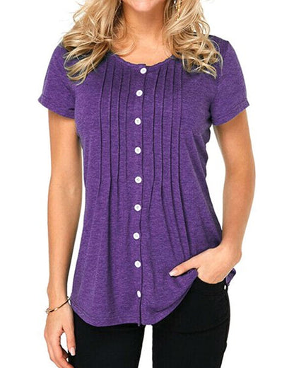 Modefest- Kurzärmliges Top mit Button-down-Rundhalsausschnitt Violett