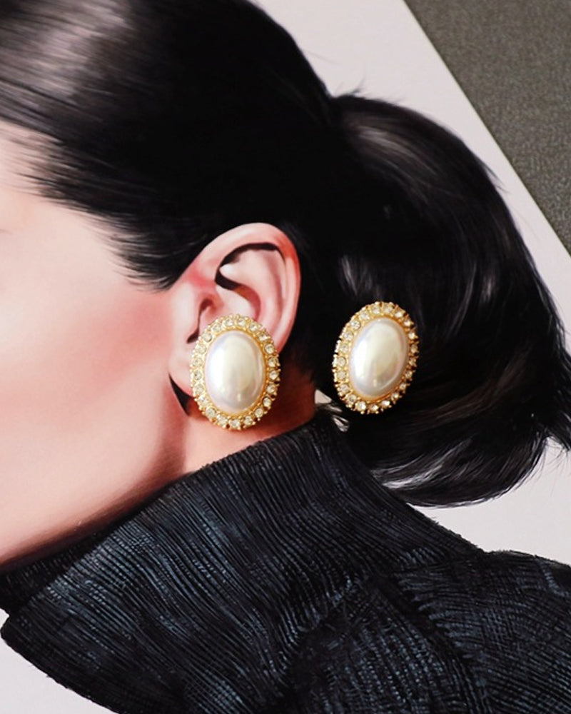 Modefest- Weißer und schwarzer Hepburn-Kunstperlenschmuck Weiße Perlen-Ohrclips