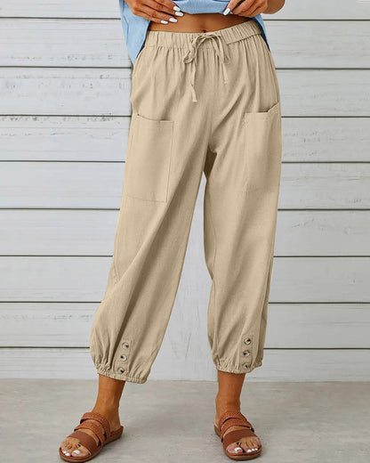 Modefest- Hose mit neun Punkten und hoher Taille Khaki