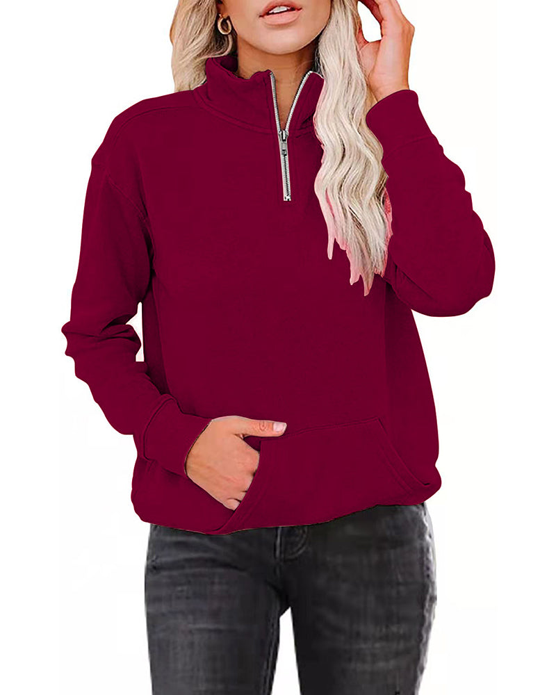 Modefest- Einfarbiges Sweatshirt mit Stehkragen Weinrot