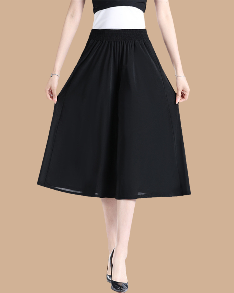 Modefest- Elastische Hose mit weitem Bein und hoher Taille Schwarz