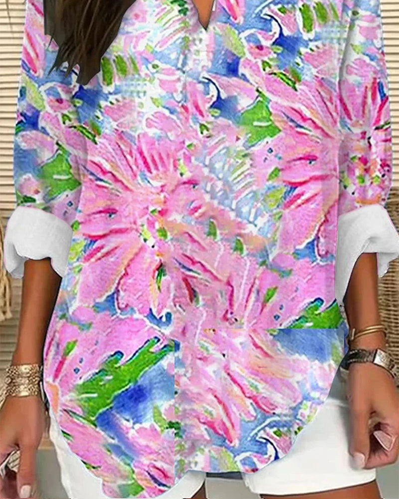 Modefest- Lässige bluse mit blumendruck, v-ausschnitt und langen ärmeln