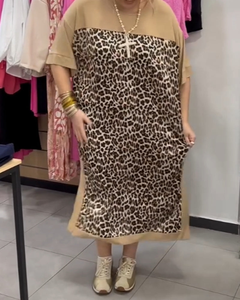 Modefest- Freizeitkleid mit kontrastierendem leopardenmuster