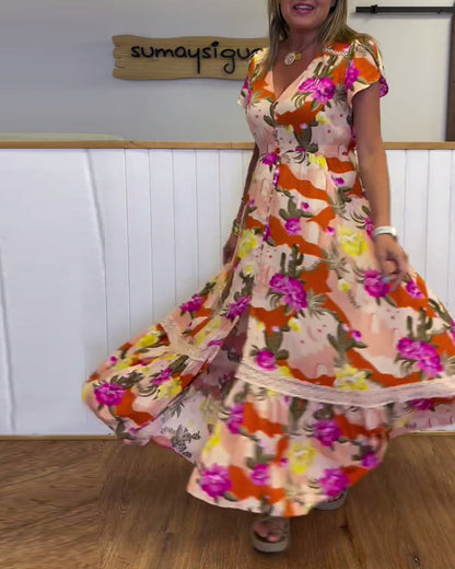 Modefest- Swing-Kleid mit Knopfleiste und Blumenprint