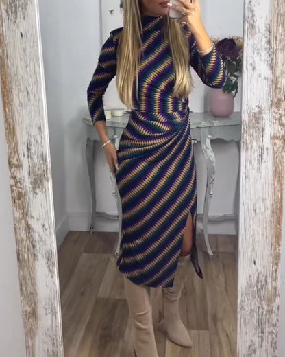 Modefest- Sexy Kleid mit Streifen und Stehkragen