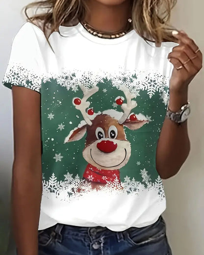 Schickes t-shirt mit weihnachtlichem rentier-print