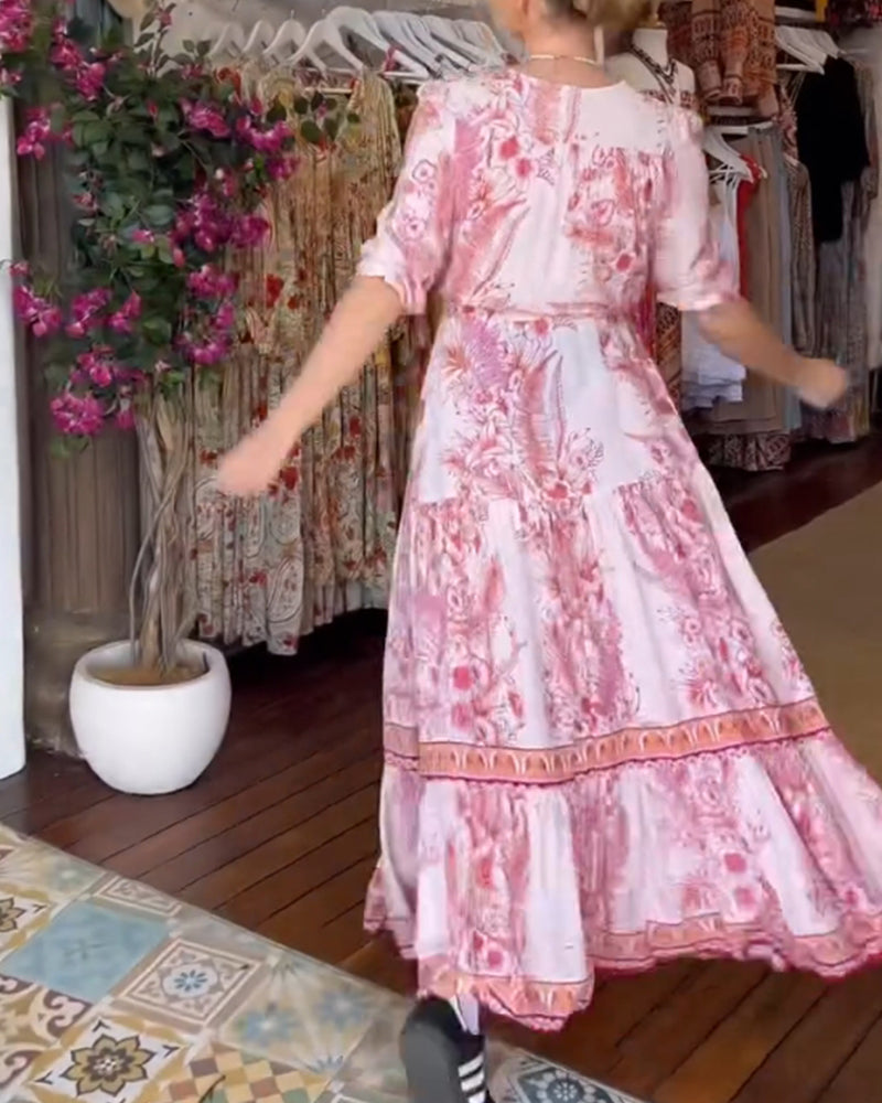 Modefest- Langes, elegantes langes Kleid mit Blumendruck und vollem Saum