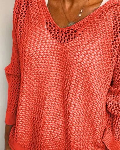 Casual solid color hooded long sleeve sweater