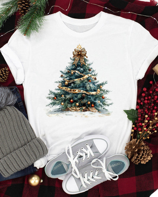 Lässiges T-Shirt mit Weihnachtsbaum-Print und kurzen Ärmeln