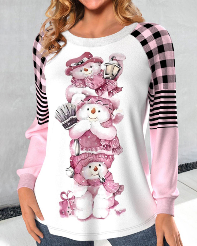 Modefest- Sweatshirt mit Schneemanndruck und rundem Hals