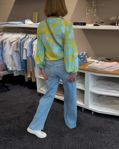Modefest- Elegante bedruckte bluse mit v-ausschnitt und puffärmeln