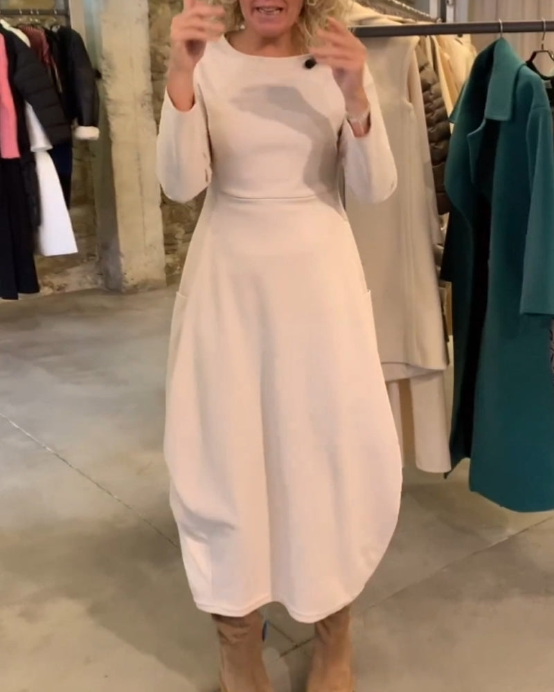 Modefest- Kleid mit vielseitigem Charakter und Rundhalsausschnitt Weiß