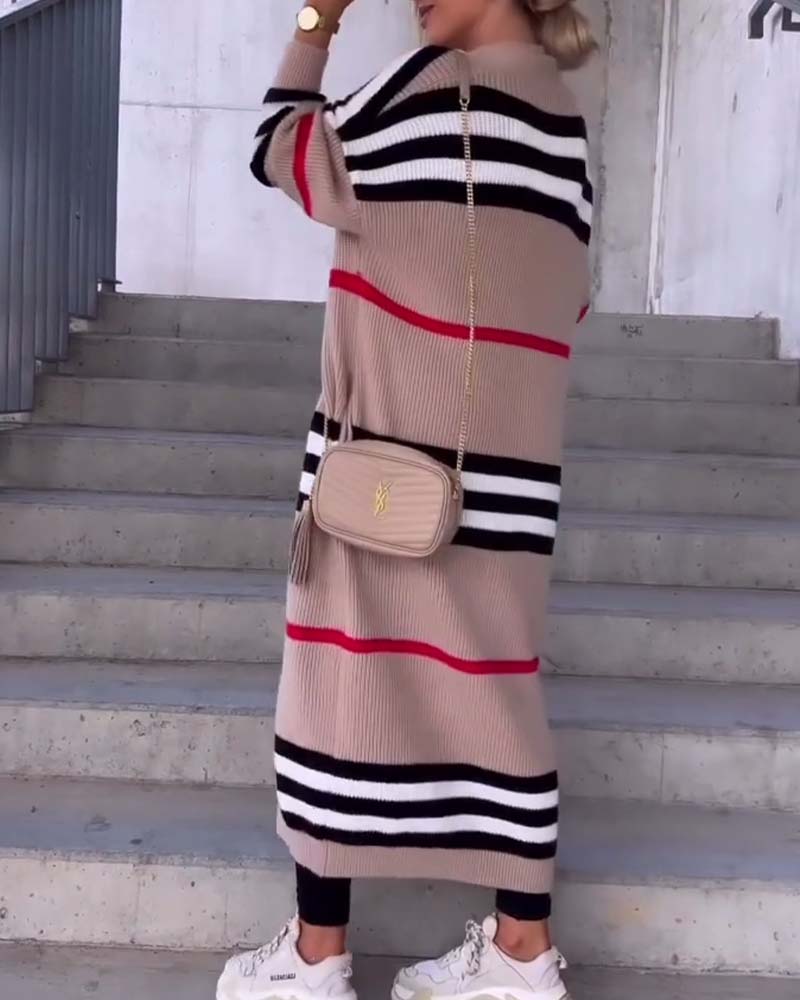 Striped, elegant, loose cardigan in color block design