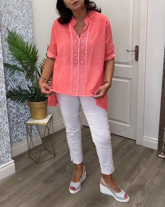 Casual solid color v-neck blouse