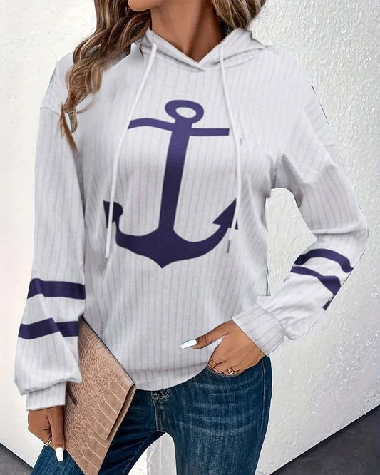 Casual printed hoodie with long sleeves and lace up