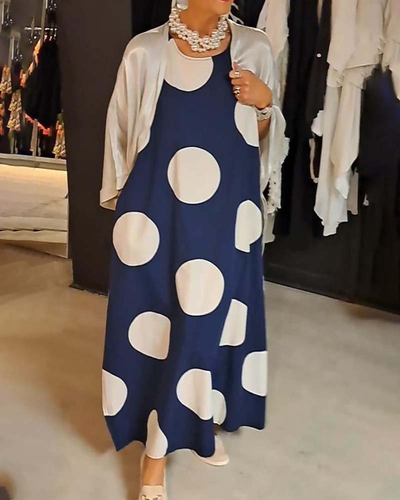 Modefest- Lässiges, ärmelloses Kleid mit großem Polka-Dot-Print