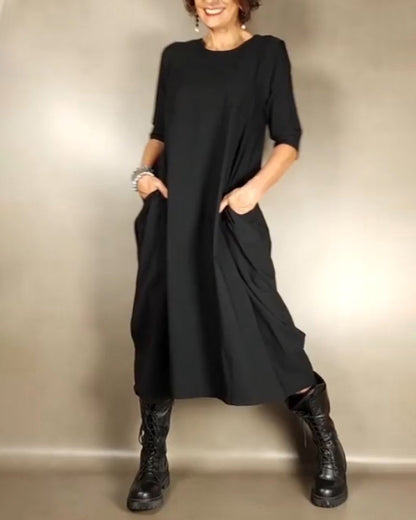 Modefest- Lockeres Kleid in A-Linie mit Tasche Schwarz