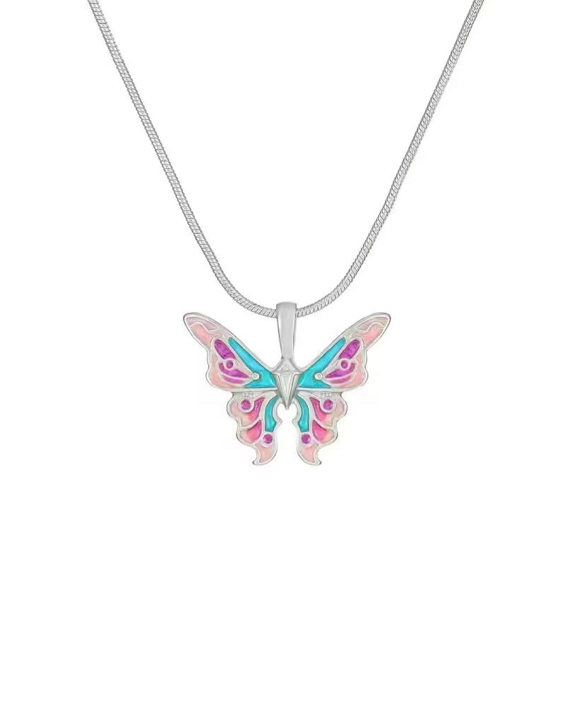 Modefest- Feen-Schmetterlings-Halskette Lila Silber
