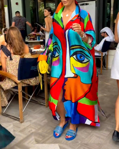 Modefest- Farbenfrohe Figur lose Kleid