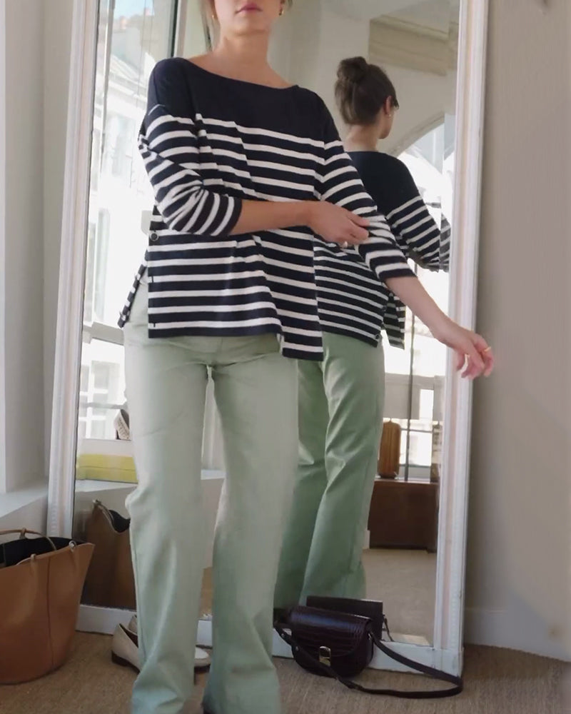 Blouse décontractée à motif rayé, manches longues et patte de boutonnage