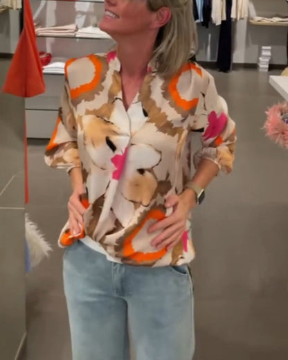 Modefest- Elegante bluse mit bedrucktem stehkragen