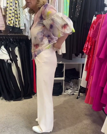 Modefest- Bedruckte bluse mit reversknöpfen