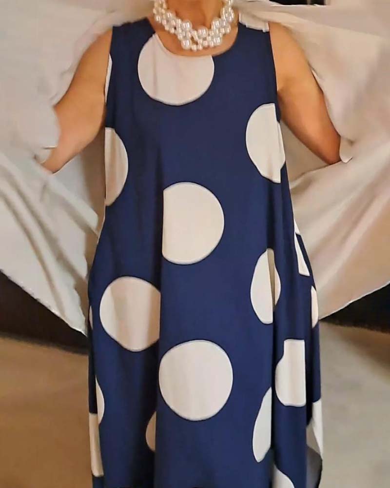 Modefest- Lässiges, ärmelloses Kleid mit großem Polka-Dot-Print