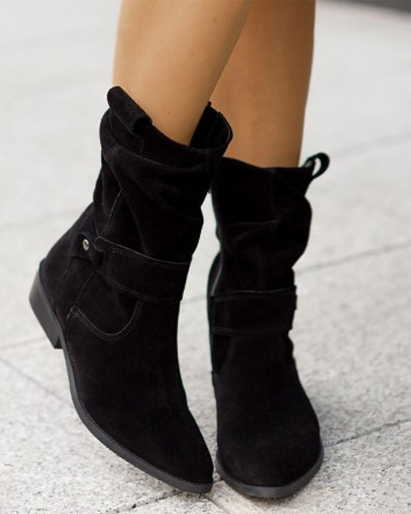 Modefest- Einfarbige Stiefel mit niedrigem Absatz Schwarz