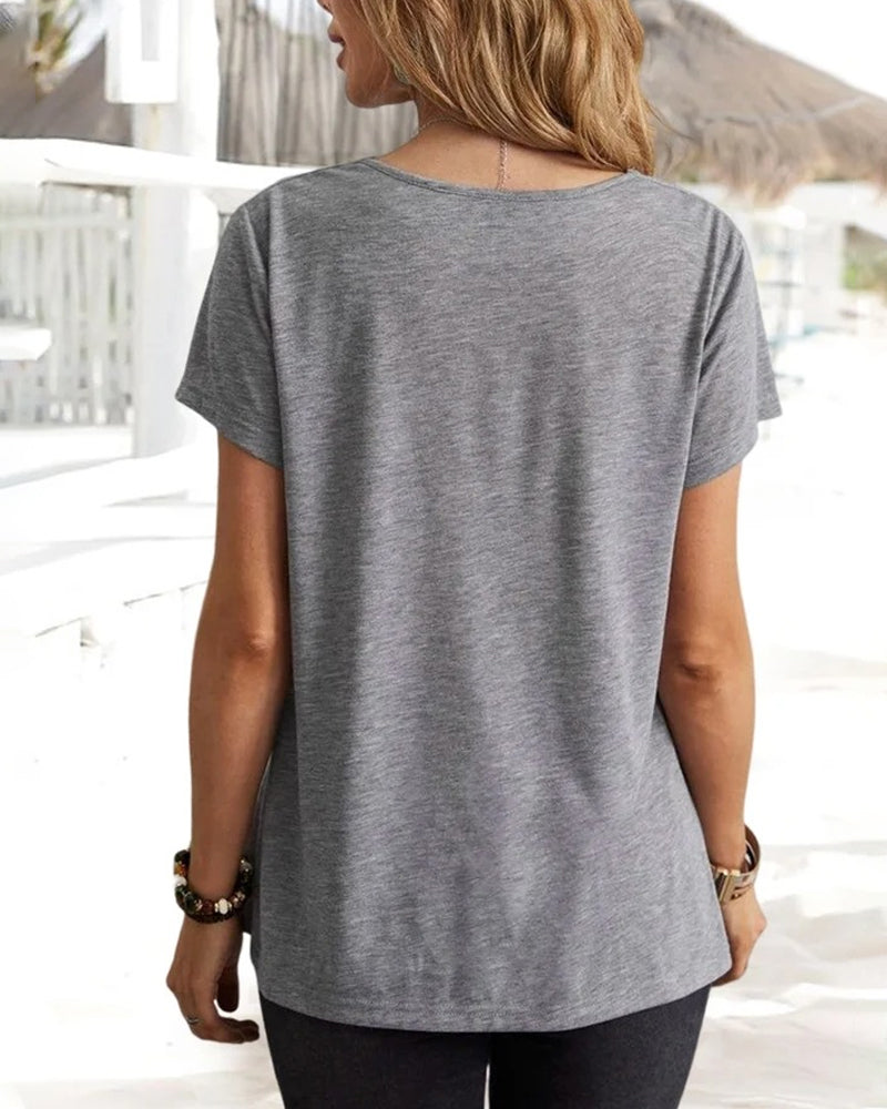 Modefest- T-Shirt mit Wasserfallausschnitt und kurzen Ärmeln