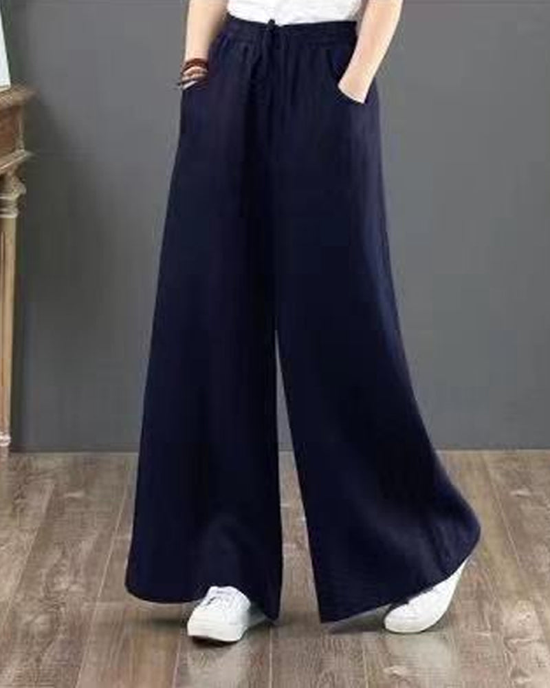 Modefest- Einfarbige Hose mit weitem Bein und hoher Taille Marineblau