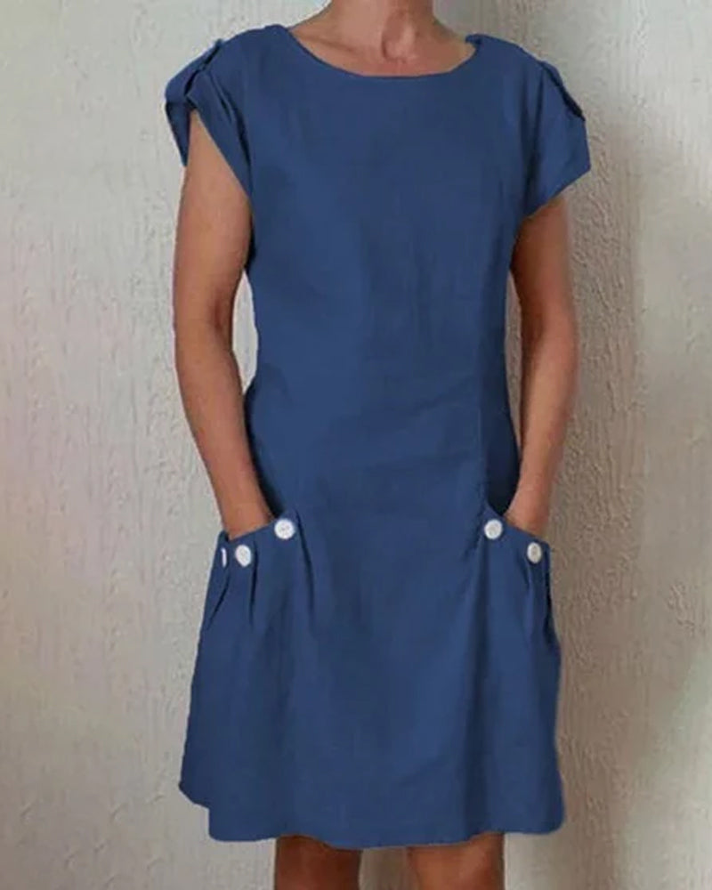 Modefest- Rejäl klänning med knappar i dubbel ficka Blå