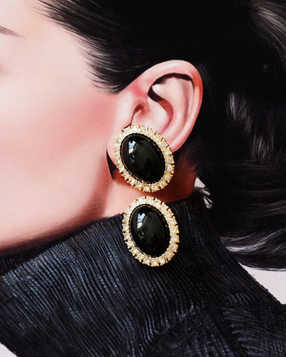 Modefest- Weißer und schwarzer Hepburn-Kunstperlenschmuck Schwarze Perlen-Ohrclips
