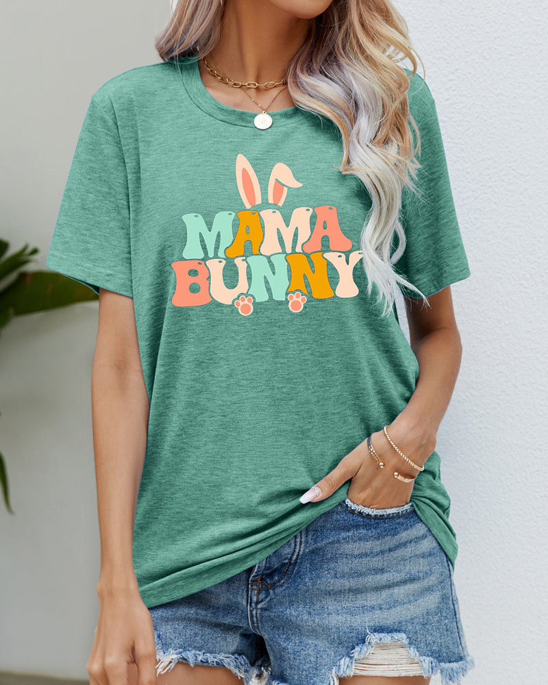 Modefest- Rundhals-T-Shirt mit Kaninchen-Print Grün