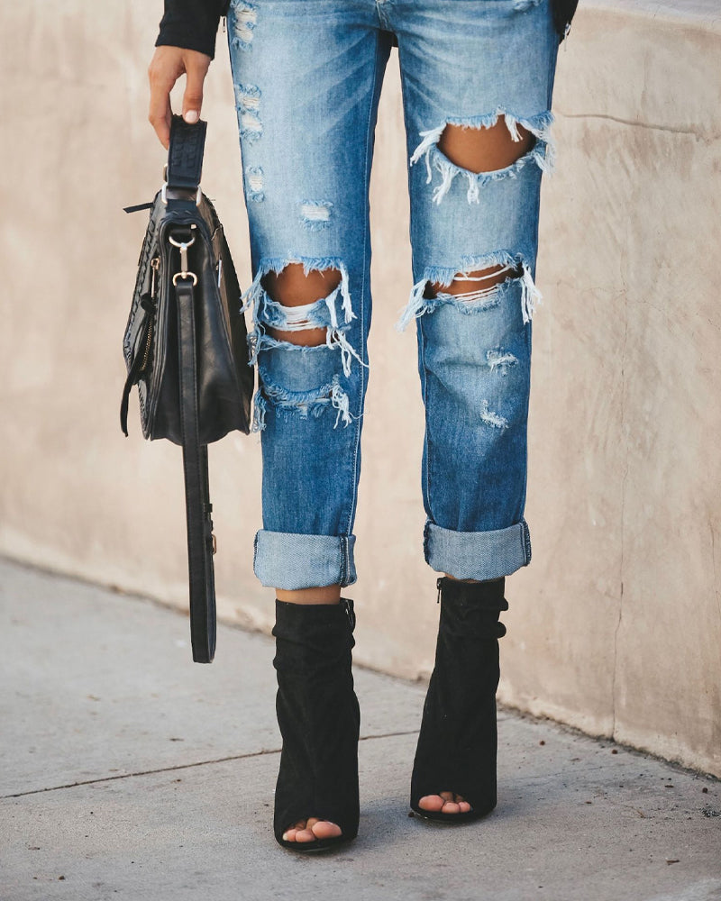 Modefest- Zerrissene Jeans mit geradem Bein