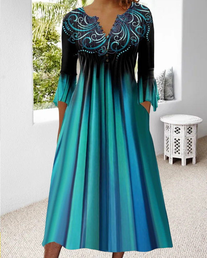 Modefest- Kleid mit V-Ausschnitt und Farbverlauf Blau