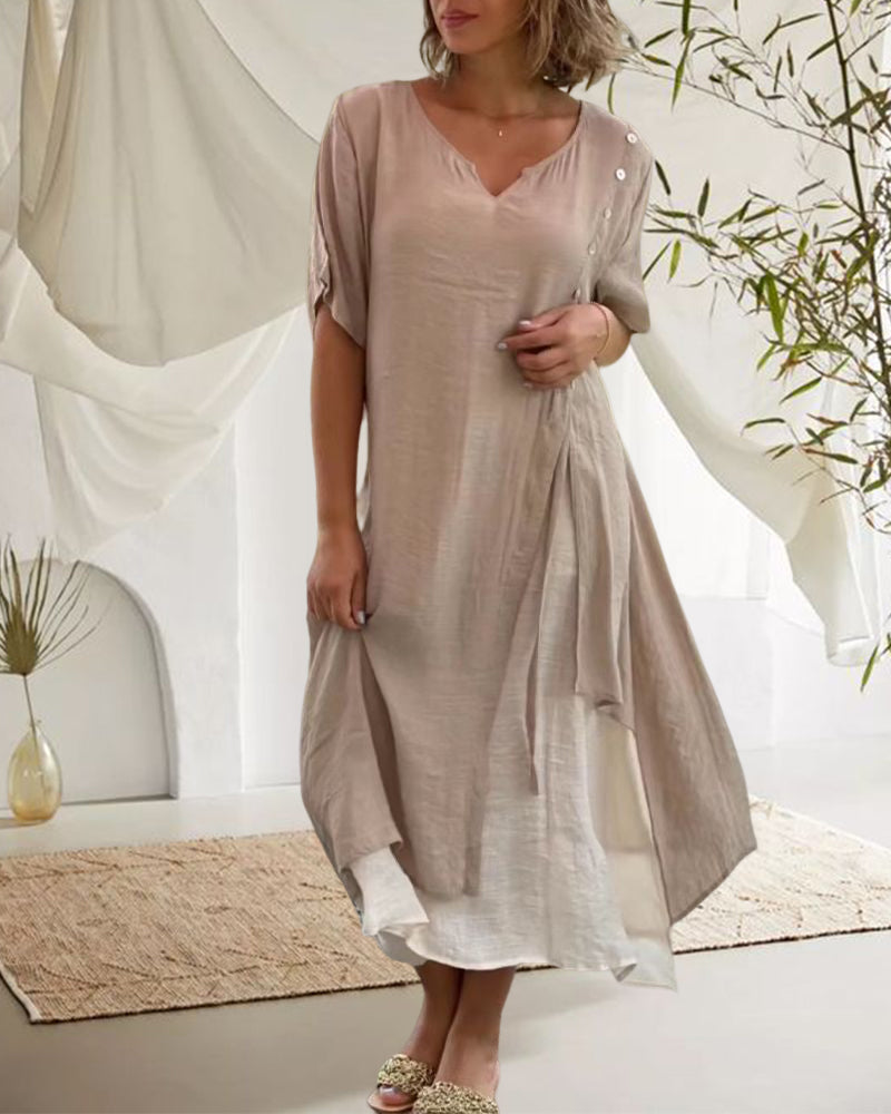 Modefest- Lässiges asymmetrisches Kleid mit kurzen Ärmeln