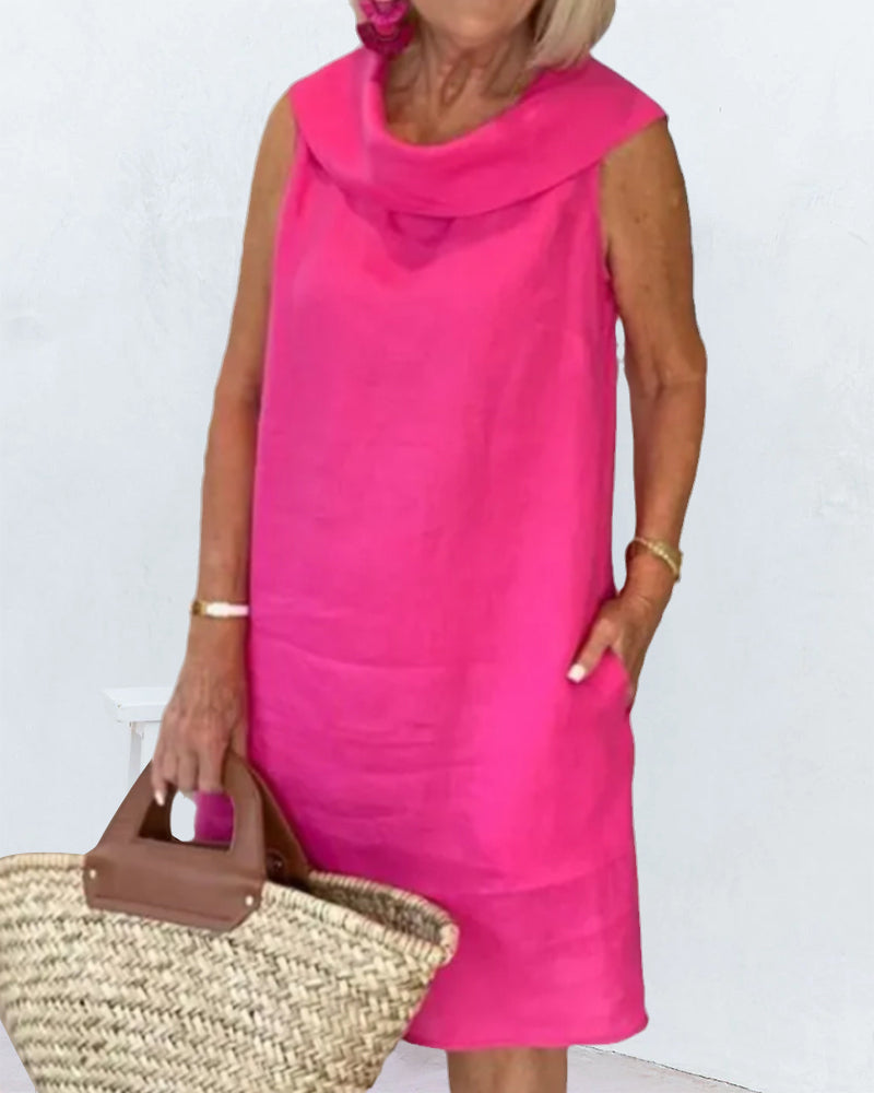 Modefest- Auffälliges einfarbiges Kleid aus Baumwolle und Leinen