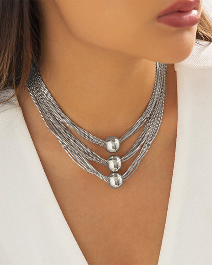 Modefest- Geschichtetes stapelbares geometrisches Kugel-Halskettenarmband Umweltfreundliche weiße K-Halskette
