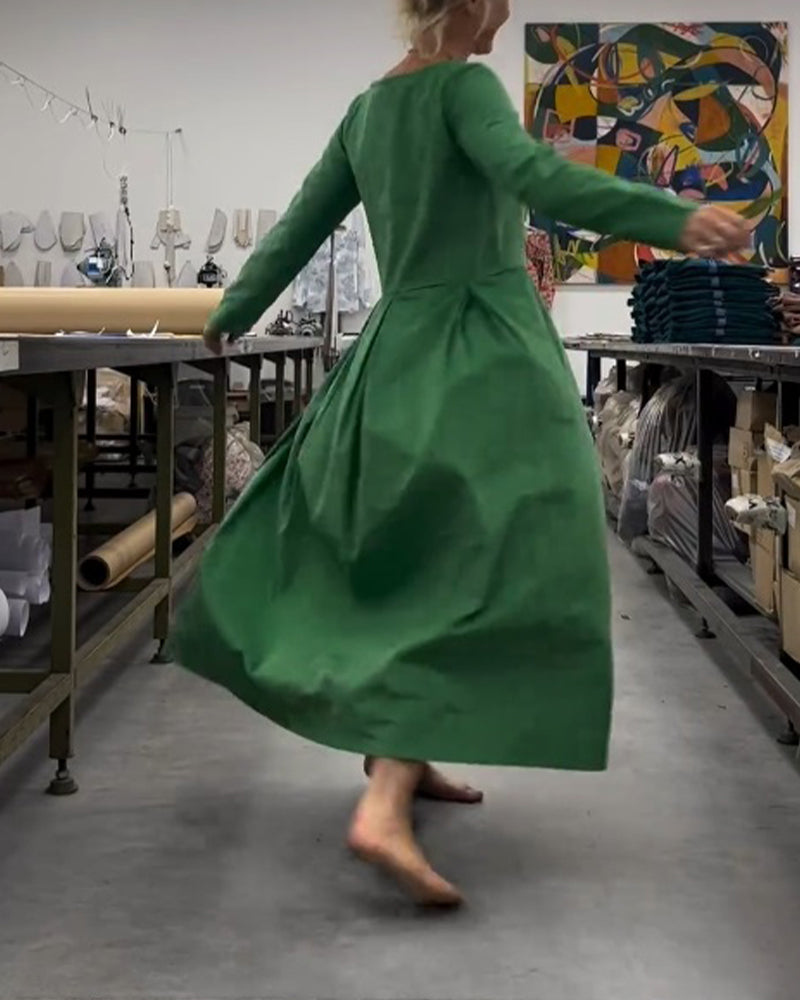 Modefest- Einfarbiges Kleid mit Rundhalsausschnitt
